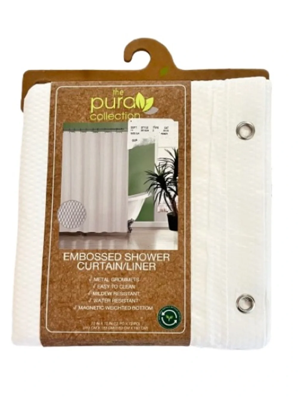 🆕- Set of 2-Pura Collection Embossed Shower Curtain/Liner & Set/12 Shower Hooks